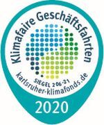 Siegel "Klimafaire Geschäftsfahrten 2020" von karlsruher-klimafonds.de